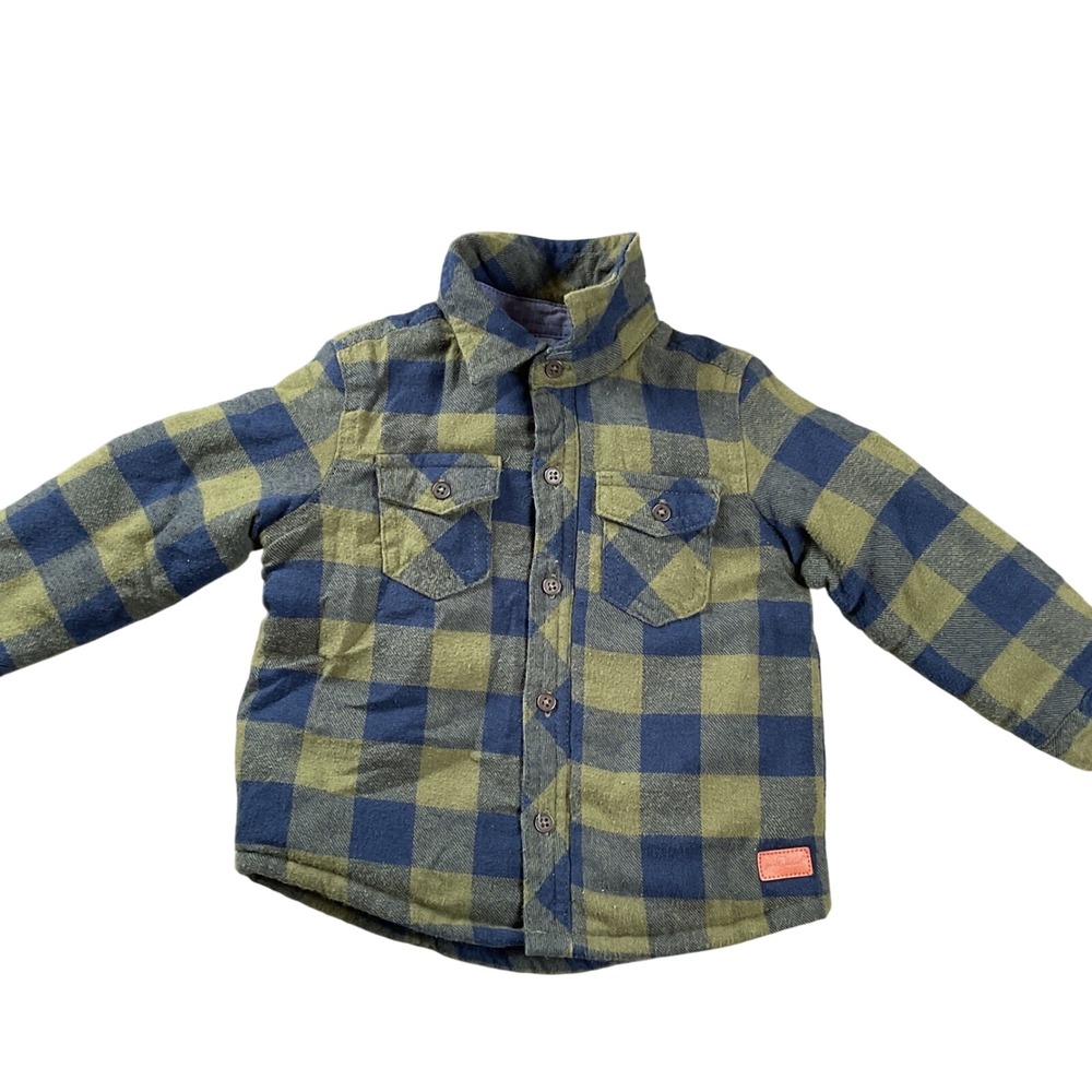 7 For All Mankind Flannel Shirt Jacket Toddler 2T Green‎ Navy Buffalo Plaid